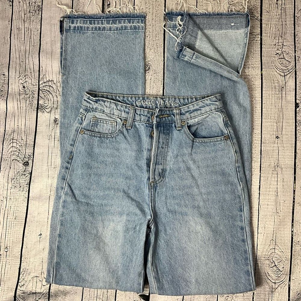 GOGO High Rise Button Fly Distressed Jeans